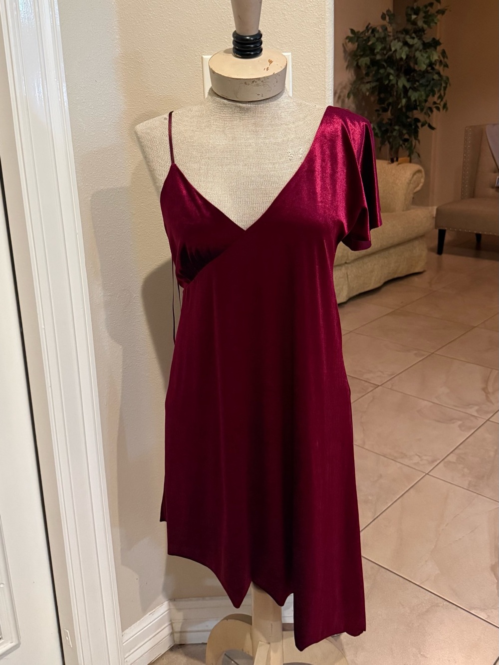 Gianni Bini Burgundy velvet Asymmetric Slip Dress